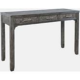 Gramercy Chevron 3 Drawer Desk with USB Charging in Distressed Platinum Gray